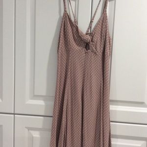 A light brown with pink spots on midi dress
